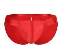 Low Waist Men's Breathable Briefs Underwear with Smooth Oil Shiny Glossy Fabric Comfortable Underpants (XL Red)