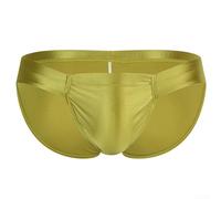 Low Waist Men's Breathable Briefs Underwear with Smooth Oil Shiny Glossy Fabric Comfortable Underpants (2XL Green)