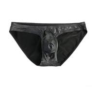 Low Waist Men's Underpants with Penises Pouch, Faux Leather Briefs Featuring Breathable Polyester and Spandex Blend for Comfort (XL Black)