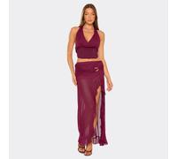 Low Waist Ruched Trim Detail Maxi Skirt In Plum, Women's Size UK 12