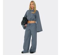 Low Waist Wide Leg Trousers In Navy Check Print, Women's Size UK 12