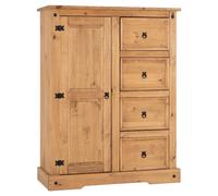 Low Wardrobe 1 Door 4 Drawer Corona Distressed Pine Clothes Storage