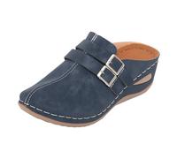 Low Wedge Chunky Sandals for Women Sandals Size 7 Plus Sized Platform Women's Style Flat Backless One Strap Slides Slippers Tan Wedge Sandal Navy for Size 3 (Blue,7)