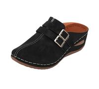 Low Wedge Chunky Sandals for Women Sandals Size 7 Plus Sized Platform Women's Style Flat Backless One Strap Slides Slippers Tan Wedge Sandal Navy for Size 3 (Black,7)