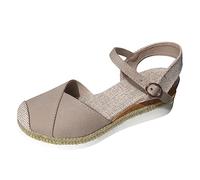 Low Wedge Espadrilles Summer Sandals for Women Wide Fit Orthopedic Sandals Arch Support Closed Toe Mid Heel Sandals Strappy Party Shoes Comfortable Wedding Bridal Ankle Strap