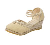 Low Wedge Espadrilles Summer Sandals for Women Wide Fit Orthopedic Sandals Arch Support Closed Toe Mid Heel Sandals Strappy Party Shoes Comfortable Wedding Bridal Ankle Strap