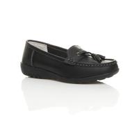 Low Wedge Heel Comfort Boat Shoes Loafers Leather Loafers AJVANI Black 7