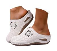 Low Wedge Mules Sandals For Women UK, Comfort Suede Clogs Arch Support Slippers, Slip On Closed Toe Hollowed Out Sandal, Wide Fit Casual Walking Non Slip Shoes, Breathable Footwear For Holiday Beach