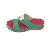 Low Wedge Sandals for Women 2026 Easy Slip On Mule Slides Open Toe Soft Cushioned Insole Lightweight Non Slip Womens Slippers Summer Party Casual Footwear Fashion Metallic Accent (Green, 8.5)