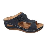 Low Wedge Sandals Women Orthopedic Casual Wide Fit Ladies Shoes Open Toe Breathable Anti Slip Comfort Slip On Vintage Shoes with Arch Support Outdoor Beach