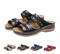 Low Wedge Sliders For Women,Arch Support Sliders Womens,Breathable Double Hollow Out Strap,Retro Solid Colour Slides,Summer Casual Comfortable Slip On Sandals,Indoor And Outdoor Wear