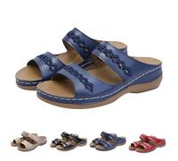 Low Wedge Sliders For Women,Arch Support Sliders Womens,Breathable Double Hollow Out Strap,Retro Solid Colour Slides,Summer Casual Comfortable Slip On Sandals,Indoor And Outdoor Wear