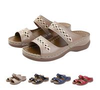 Low Wedge Sliders For Women,Arch Support Sliders Womens,Breathable Double Hollow Out Strap,Retro Solid Colour Slides,Summer Casual Comfortable Slip On Sandals,Indoor And Outdoor Wear
