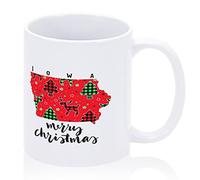 Lowa Coffee Mug 11oz US State Coffee Mug Christmas Buffalo Plaid Tree Deer Ceramic Mug Lowa Map Tea Cup