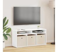Lowboard TV Unit White 102 x 32 x 48.5 cm Engineered Wood 3 Drawers Stylish Slim