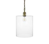 Lowell Grand Clear Large Glass Cylinder Pendant Light - Antique Brass - Se Home