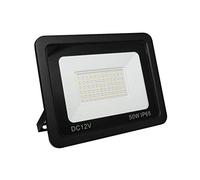LOWENERGIE 12V DC LED Floodlight, IP65 Outdoor Security Light with PIR Motion Sensor, 10W-50W Garden Solar Flood Lamp, Black (6000K - Day White, 50w Non PIR)