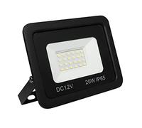 LOWENERGIE 12V DC LED Floodlight, IP65 Outdoor Security Light with PIR Motion Sensor, 10W-50W Garden Solar Flood Lamp, Black (6000K - Day White, 20w Non PIR)