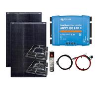 LOWENERGIE 300w Black Framed Mono Solar Panel Kit MPPT Smart Charging Controller Battery Mounts with Sikaflex for Mounting Brackets & Cables