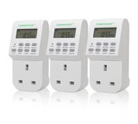 Lowenergie 7-Day Programmable Digital Plug-In Timer Socket (3 Pack) - 20 ON/OFF Settings, 1-Minute Accuracy, Battery Backup, Energy-Saving Home Appliance Controller