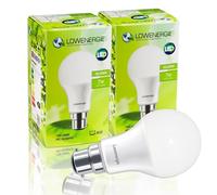 LOWENERGIE LED Light Bulbs 7W B22 Bayonet Day White 6000K A60 GLS Lamps - Pack of 2, 60W Equivalent Energy-Saving Everyday Lighting [Energy Class F]