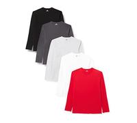 Lower East Basic Long Sleeve Shirt with Round Neck, Multicolour (Black/Olympia Blue/Red/ Light Grey/ White), M, Pack of 5