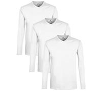 Lower East Basic Long-Sleeved Shirts for Men with V-Neck, Pack of 3, 5, 10 Made of 100% Cotton, Men's Long-Sleeved Shirt in Many Colours, 3X White, XXL