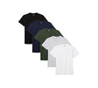 Lower East Basic Men's T-Shirt with V-Neck, Pack of 5, Multicoloured (White/Black/Grey/Blue/Grün), L