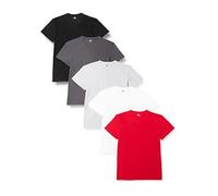 Lower East Basic Men's T-Shirt with V-Neck, Pack of 5, White/ Grey Melange/ Forged Iron/ Black/ Red, M