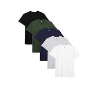Lower East Basic Short Sleeved Men's T-Shirt, Pack of 5, White/Black/Grey Melange/Dark Blue/Green, S