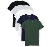Lower East Basic Short Sleeved Men's T-Shirt, Pack of 5, White/Black/Grey Melange/Dark Blue/Green, XL