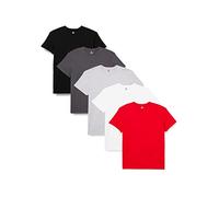 Lower East Basic Short Sleeved Men's T-Shirt, Pack of 5, White/ Black/ Grey/ Red, 3XL