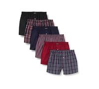 Lower East Men's Boxershorts Boxer Shorts, Navy Blue/Black/Dark Red Striped & Checkered, L (Pack of 6)