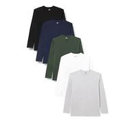 Lower East Men's LE133 Long-Sleeved Shirt, Black/Dark Green/Dark Blue/Light Grey Heather/White, M (Pack of 5)