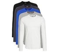Lower East Men's LE133 Long-Sleeved Shirt, Black/Smoke Blue/Royal Blue/Light Grey Heather/White, M (Pack of 5)