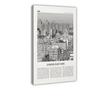 Lower East Side Black And White, New York City Retro City Map Travel Landscape Canvas Art Wall Decor Posters Home Bar Restaurant Garage Cafe Logo Gift 16x24inch(40x60cm)
