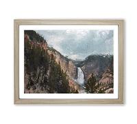 Lower Falls In The Rocky Mountains Modern Art Framed Print | A4 Oak Framed Wall Art | Ready to Hang | Modern Landscape Picture | Living Room Bedroom Lounge Office