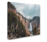 Lower Falls in the Rocky Mountains Modern Canvas Wall Art Print Ready to Hang, Framed Picture for Living Room Bedroom Home Office Décor, 20x20 Inch (50x50 cm)