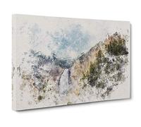 Lower Falls in the Rocky Mountains Watercolour Canvas Print | Gallery Wrapped 30mm Frame Wall Art | 30x20 inches | Ready to Hang | Modern Landscape Picture | Living Room Bedroom Lounge Office