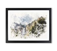 Lower Falls In The Rocky Mountains Watercolour Modern Framed Print | A4 Black Framed Wall Art | Ready to Hang | Modern Landscape Picture | Living Room Bedroom Lounge Office