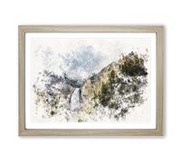 Lower Falls In The Rocky Mountains Watercolour Modern Framed Print | A4 Oak Framed Wall Art | Ready to Hang | Modern Landscape Picture | Living Room Bedroom Lounge Office
