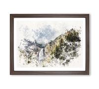Lower Falls In The Rocky Mountains Watercolour Modern Framed Print | A4 Walnut Framed Wall Art | Ready to Hang | Modern Landscape Picture | Living Room Bedroom Lounge Office