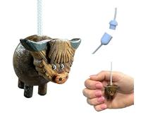 Lowgy Little Wooden Highland Cow Light Pull with choice of Cord Colour & Connector - cute Hairy Cow Bathroom Pull Cord (Dark Brown)