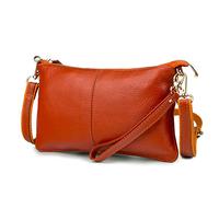 Lowille Genuine Leather Clutch Wallet For Women Wristlet Envelop Crossbody Purse Card Shoulder Bag (Orange)