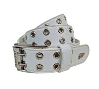 Lowlife Duplici Vegan Double Eyelet Faux Leather Belt in White & Silver