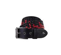 Lowlife of London Belts Shrink 5 Row Pyramid Leather Belt in Black Red X Small, Studded Punk Goth Rock Pyramid Belt, Metal Stud Five Row Rivet for Men and Women