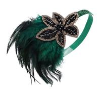 LOWOSAIWOR 1920S Headband For Women Feather 20s Gatsby Headpiece Flapper Headband for Girl (Green Feather)