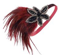 LOWOSAIWOR 1920S Headband For Women Feather 20s Gatsby Headpiece Flapper Headband for Girl (Red, one size)