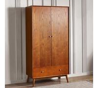 Lowry Cherry Wood Retro Style 2 Door 1 Drawer Double Wardrobe
