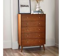 Lowry Cherry Wood Retro Style 5 Drawer Midi Chest